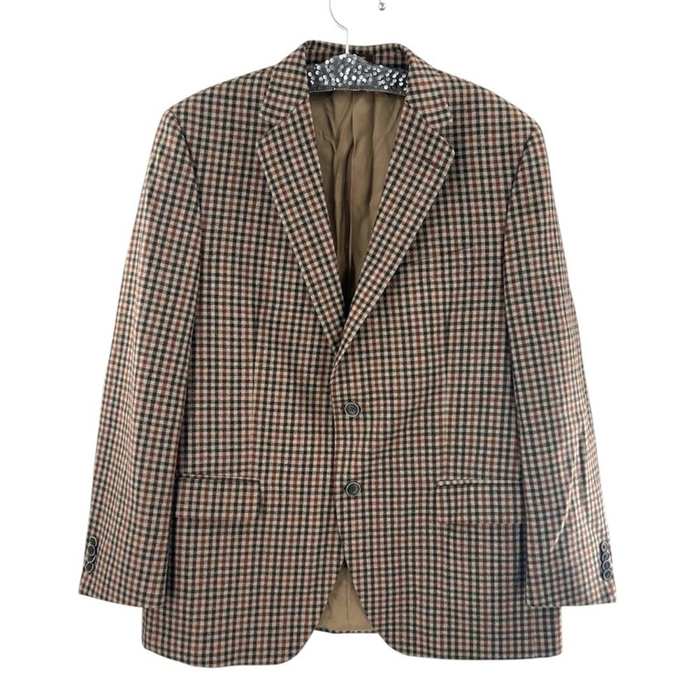 Peter Millar Classic Fit Check Fabric Blazer Jacket Size 44 regular brown wool